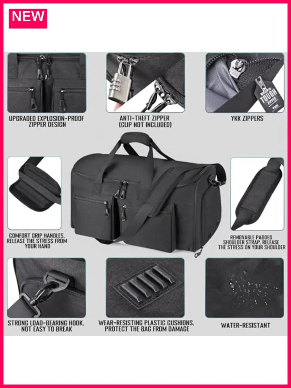 2 in 1 Garment Duffel Bag Carry-On Travel Suit Organizer with Shoe Compartment